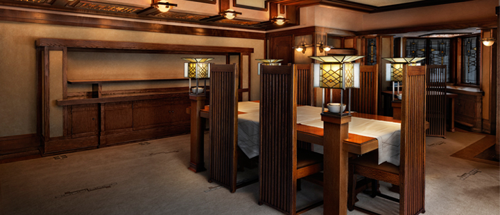 Digital recreation of the Robie House dining room