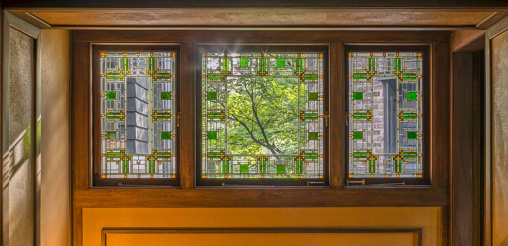 Windows in Frank Lloyd Wright's office at the Home and Studio