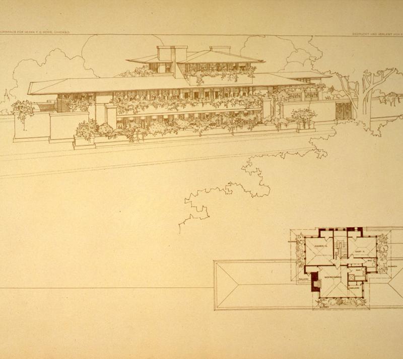sketch drawing from Frank Lloyd Wright collection